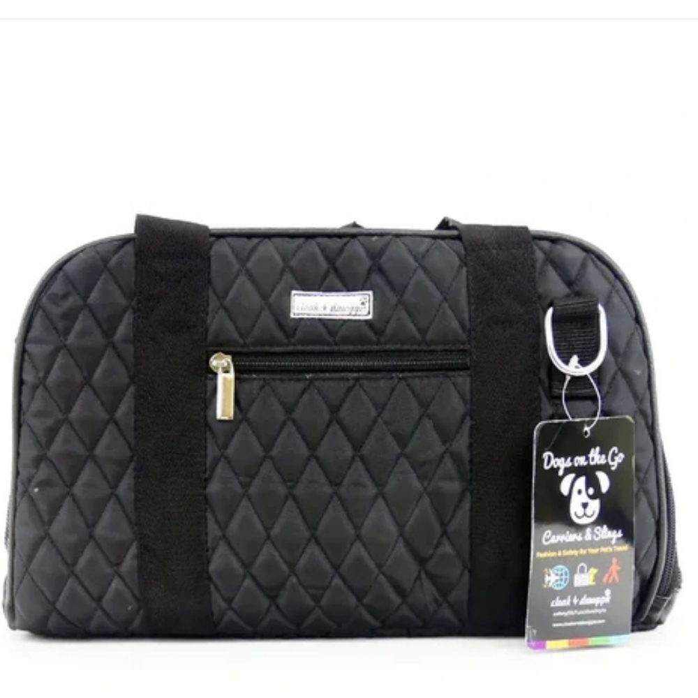 Cloak & Dawggie Medium Diamond Quilt Dog Carrier Purse Black